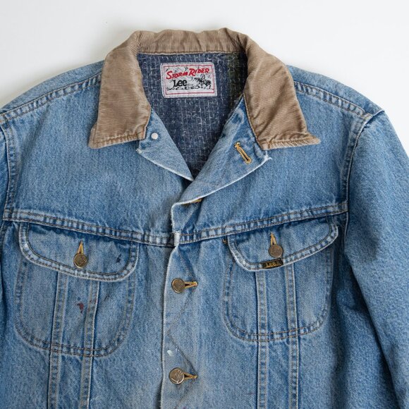 Vintage Lee Storm Rider Denim Jacket Blanket Lined Corduroy Collar - Picture 3 of 14